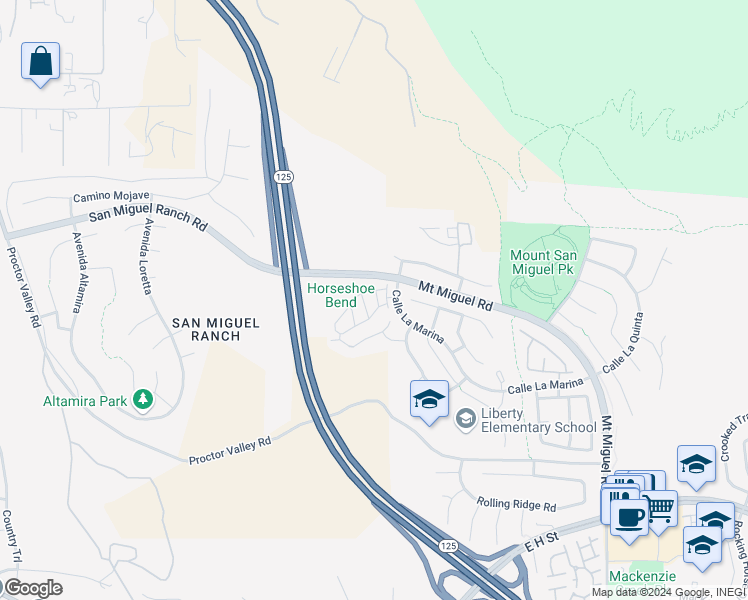 map of restaurants, bars, coffee shops, grocery stores, and more near 262 Benviana Drive in Chula Vista