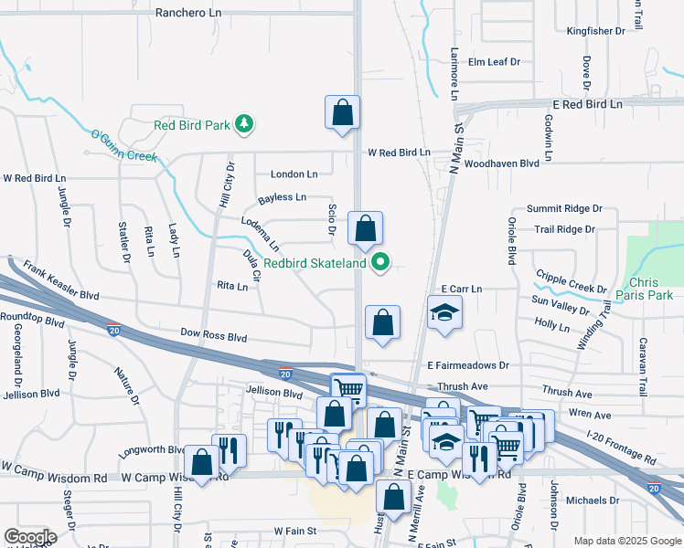 map of restaurants, bars, coffee shops, grocery stores, and more near 202 Emporia Lane in Duncanville