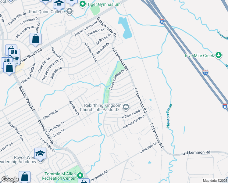 map of restaurants, bars, coffee shops, grocery stores, and more near 4204 Wiley College Drive in Dallas