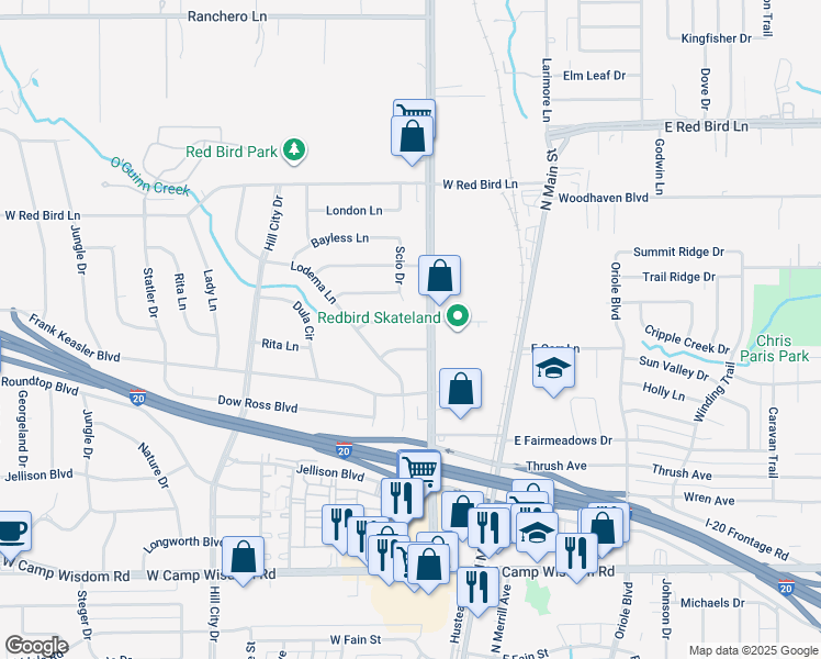 map of restaurants, bars, coffee shops, grocery stores, and more near 202 Emporia Lane in Duncanville