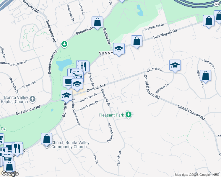 map of restaurants, bars, coffee shops, grocery stores, and more near 3611 Hazelhurst Court in Bonita