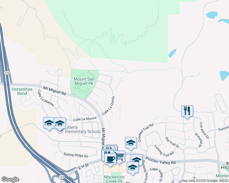map of restaurants, bars, coffee shops, grocery stores, and more near 355 Calle La Quinta in Chula Vista