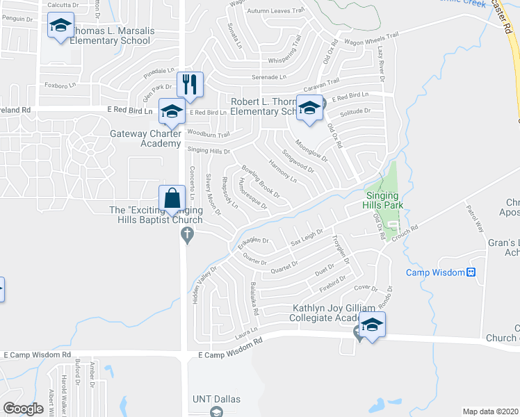 map of restaurants, bars, coffee shops, grocery stores, and more near 6427 Humoresque Drive in Dallas