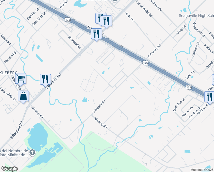 map of restaurants, bars, coffee shops, grocery stores, and more near 13927 Creek Crossing Drive in Dallas