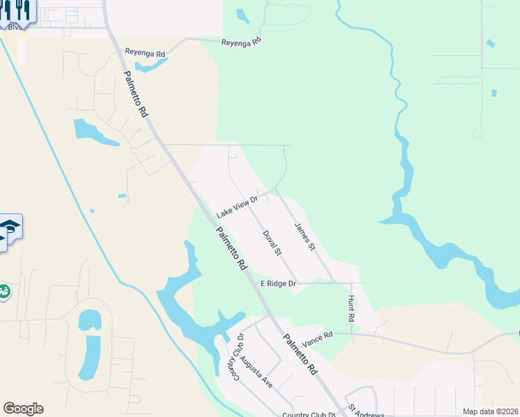 map of restaurants, bars, coffee shops, grocery stores, and more near 260 Duval Street in Benton