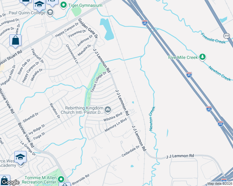 map of restaurants, bars, coffee shops, grocery stores, and more near 4298 Leland College Drive in Dallas