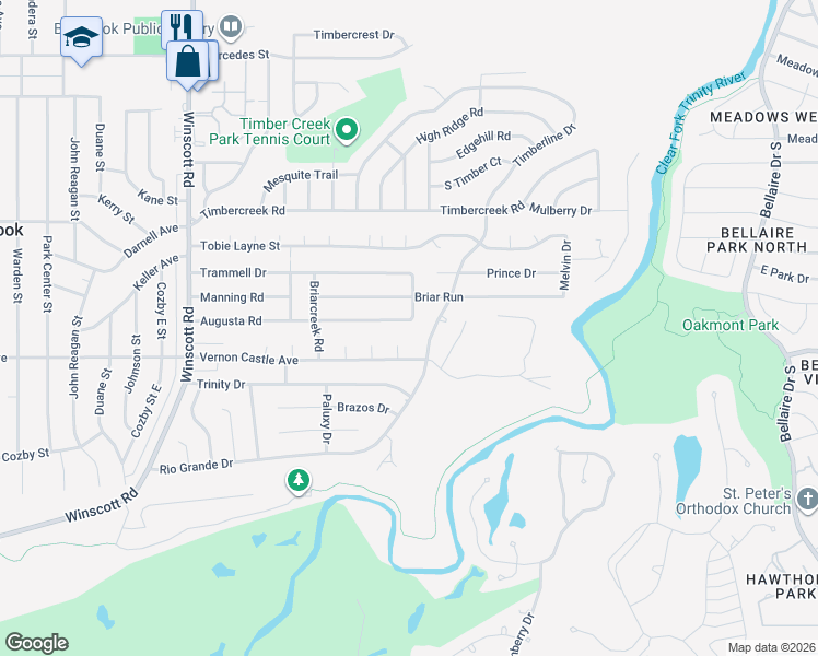map of restaurants, bars, coffee shops, grocery stores, and more near 1524 Augusta Road in Benbrook