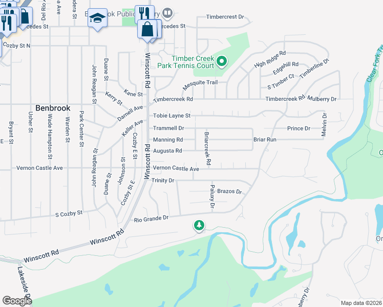map of restaurants, bars, coffee shops, grocery stores, and more near 1220 Augusta Rd in Benbrook