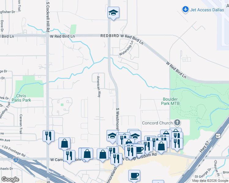 map of restaurants, bars, coffee shops, grocery stores, and more near 3907 Wanklyn Court in Dallas