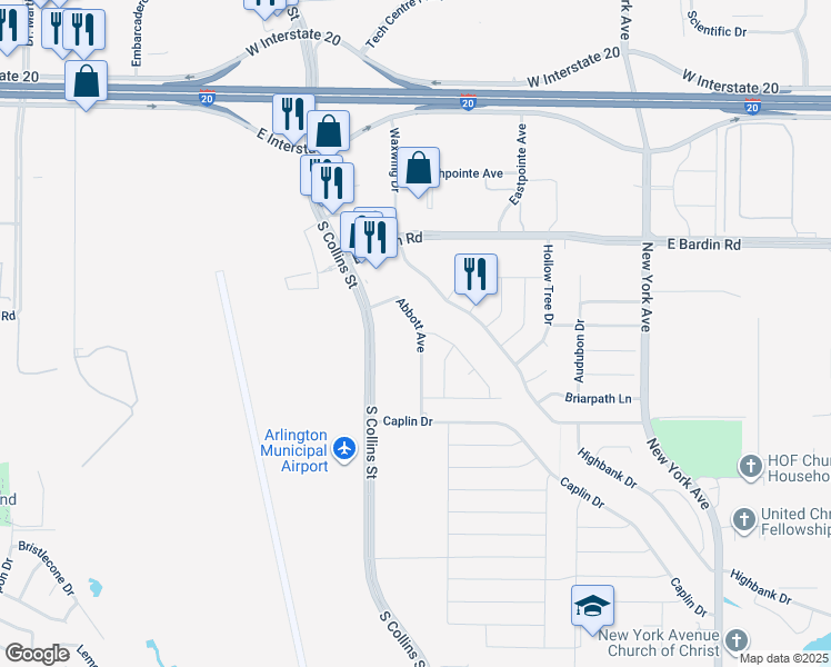 map of restaurants, bars, coffee shops, grocery stores, and more near 4800 Abbott Avenue in Arlington