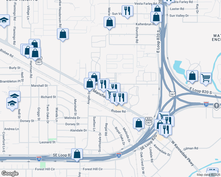 map of restaurants, bars, coffee shops, grocery stores, and more near 5024 Collett Little Road in Fort Worth