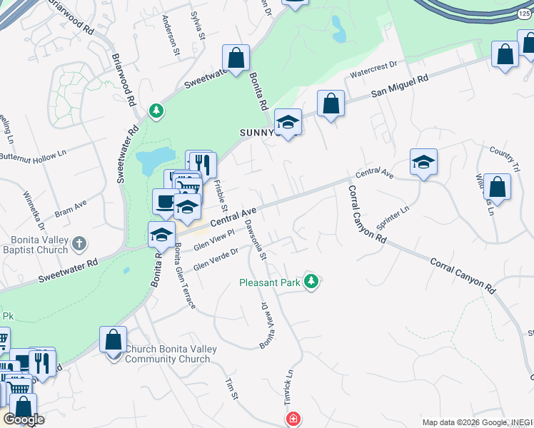 map of restaurants, bars, coffee shops, grocery stores, and more near 3611 Hazelhurst Court in Bonita