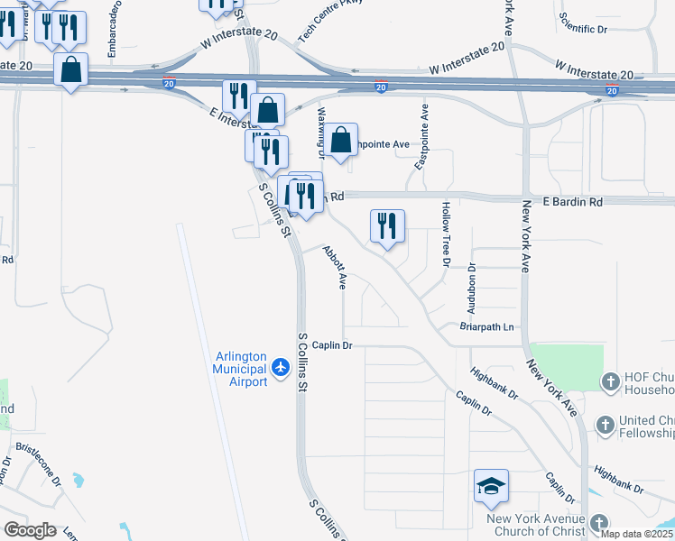 map of restaurants, bars, coffee shops, grocery stores, and more near 4800 Abbott Avenue in Arlington