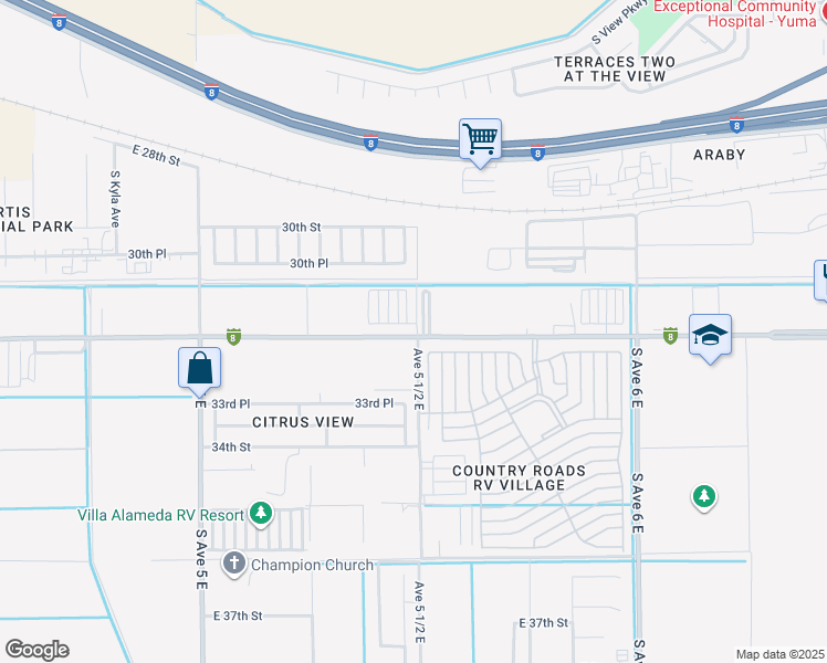 map of restaurants, bars, coffee shops, grocery stores, and more near 5494 County 11th Street in Yuma