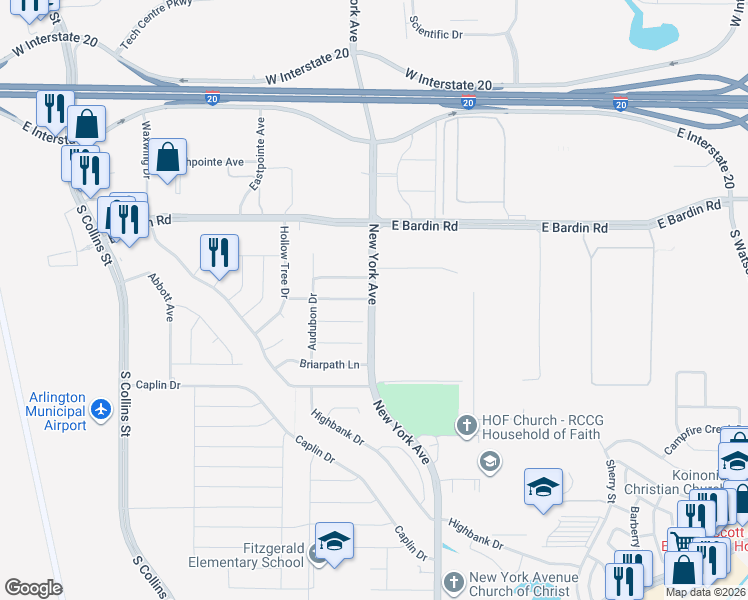 map of restaurants, bars, coffee shops, grocery stores, and more near 1806 Country Lane in Arlington