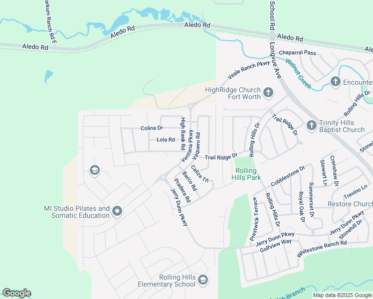 map of restaurants, bars, coffee shops, grocery stores, and more near 5580 Vaquero Road in Fort Worth