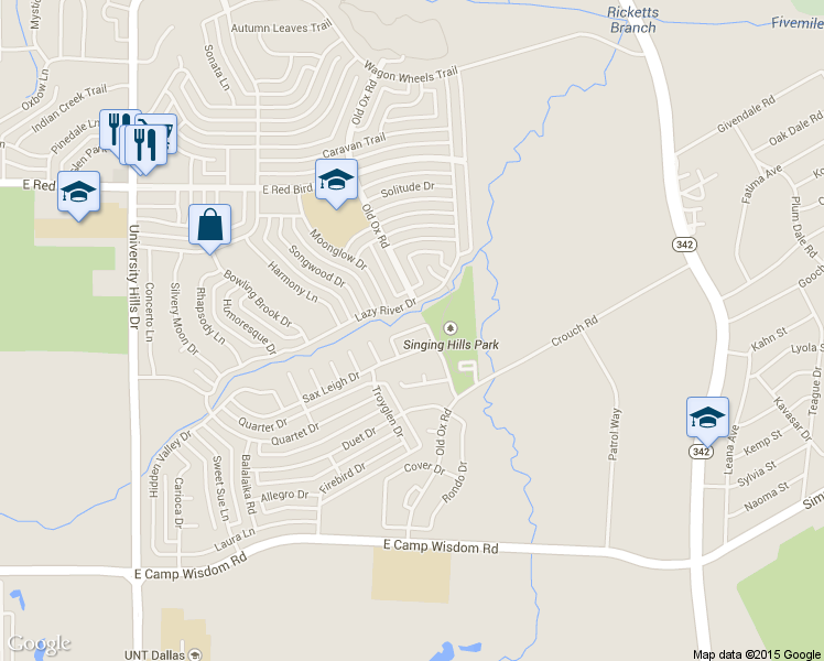 map of restaurants, bars, coffee shops, grocery stores, and more near 1640 Interlude Dr in Dallas