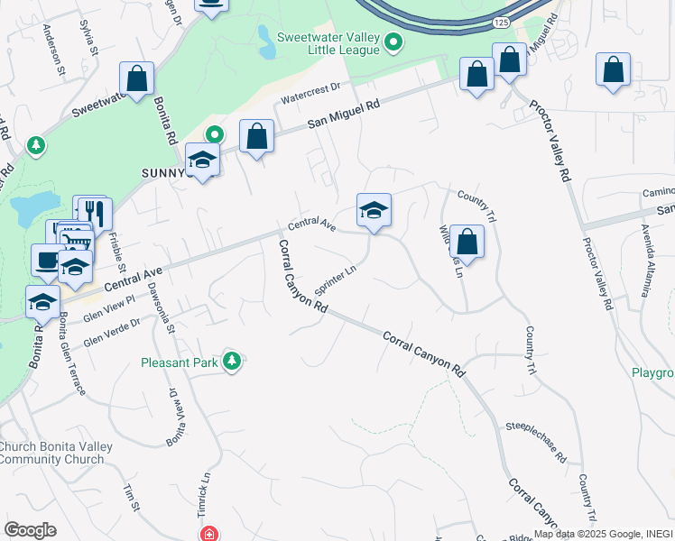 map of restaurants, bars, coffee shops, grocery stores, and more near 5658 Sprinter Lane in Bonita