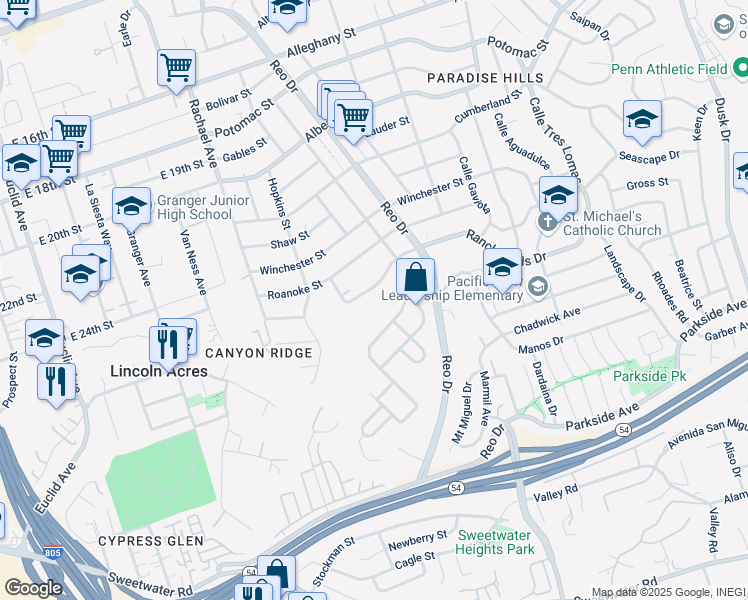 map of restaurants, bars, coffee shops, grocery stores, and more near 2778 Morningside Street in San Diego