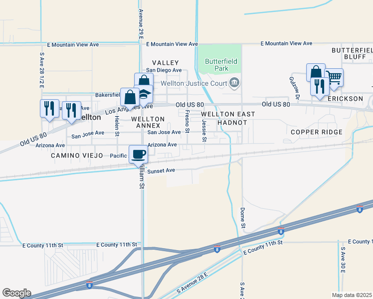map of restaurants, bars, coffee shops, grocery stores, and more near 10609 Gael Street in Wellton