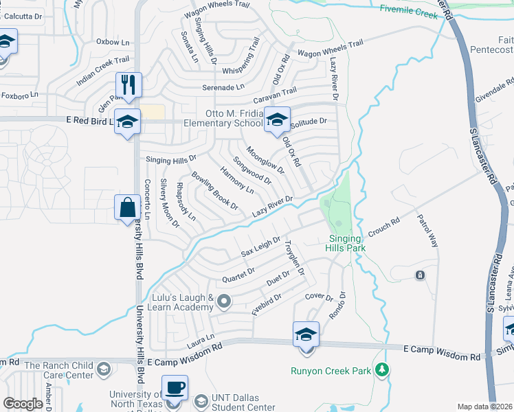 map of restaurants, bars, coffee shops, grocery stores, and more near 6300 Lazy River Drive in Dallas