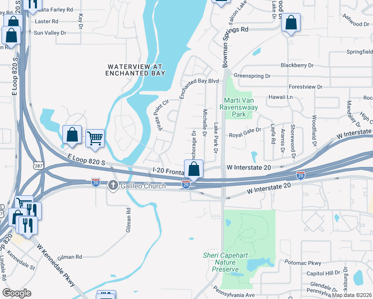map of restaurants, bars, coffee shops, grocery stores, and more near 7508 Patsy Court in Arlington