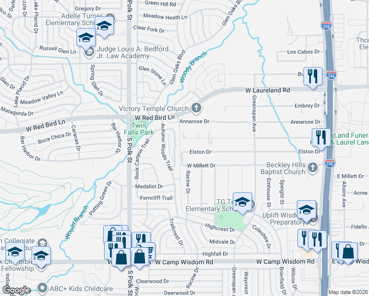 map of restaurants, bars, coffee shops, grocery stores, and more near 6420 Forest Knoll Trail in Dallas