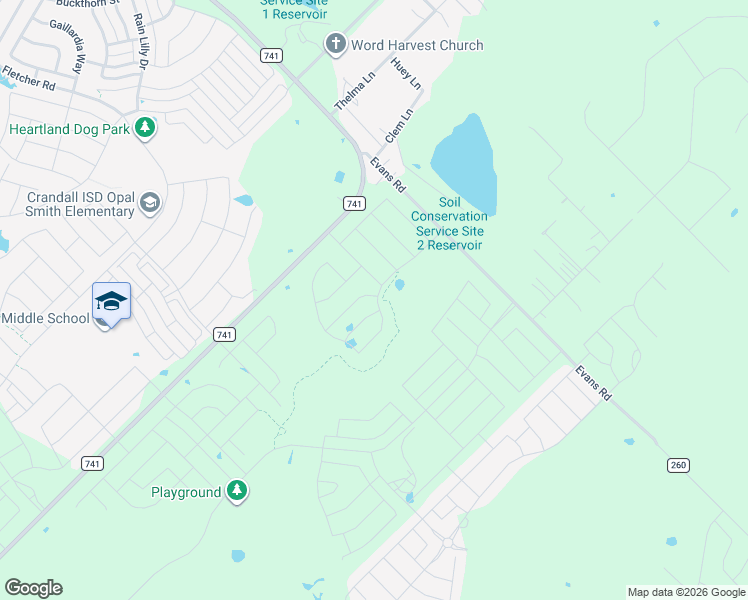 map of restaurants, bars, coffee shops, grocery stores, and more near 1760 Courage Creek in Crandall