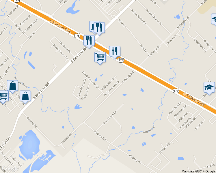 map of restaurants, bars, coffee shops, grocery stores, and more near 2049 Hollow Creek Drive in Dallas