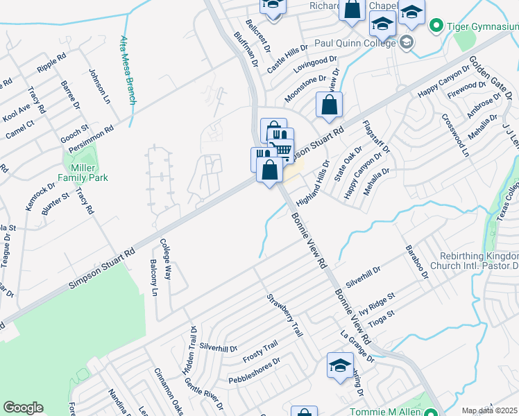 map of restaurants, bars, coffee shops, grocery stores, and more near 6255 Bonnie View Road in Dallas