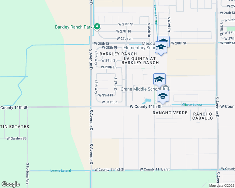 map of restaurants, bars, coffee shops, grocery stores, and more near 3127 South 47th Drive in Yuma