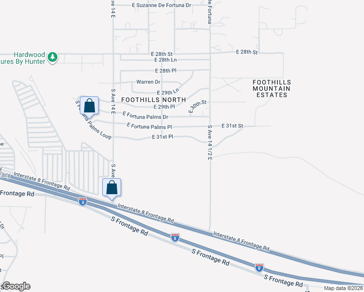map of restaurants, bars, coffee shops, grocery stores, and more near 14229-14499 East 31st Place in Yuma