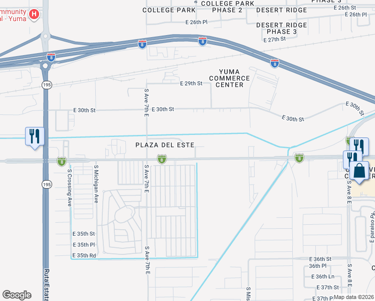 map of restaurants, bars, coffee shops, grocery stores, and more near 7179 East 31st Place in Yuma