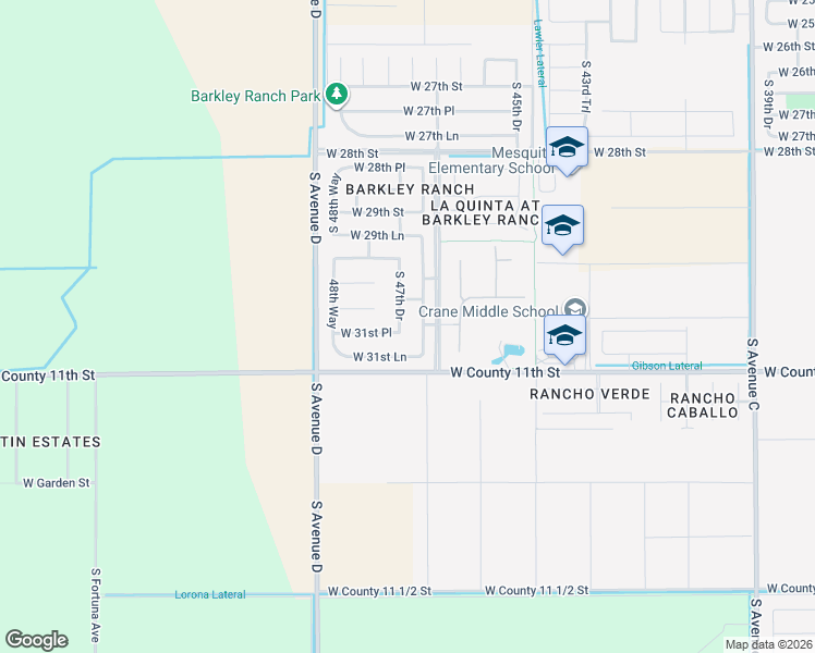 map of restaurants, bars, coffee shops, grocery stores, and more near 3065 47th Drive in Yuma