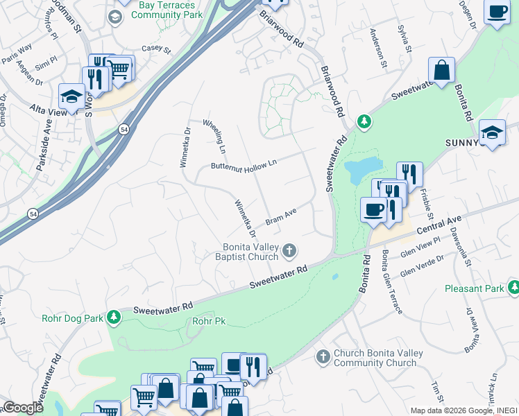 map of restaurants, bars, coffee shops, grocery stores, and more near 3344 Kennelworth Lane in Bonita