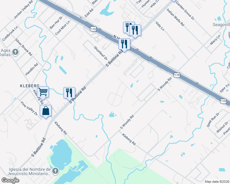 map of restaurants, bars, coffee shops, grocery stores, and more near 69 Upcreek Court in Dallas