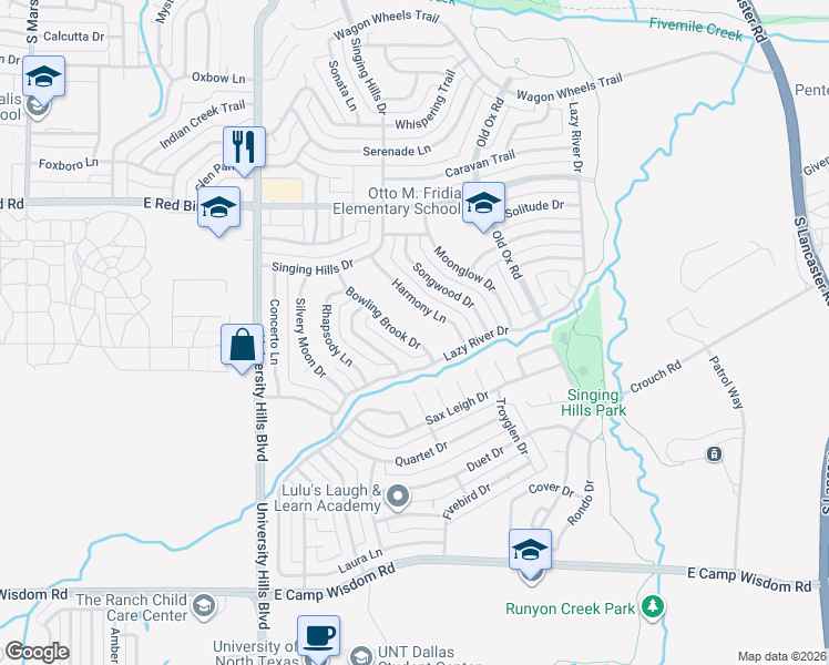 map of restaurants, bars, coffee shops, grocery stores, and more near 6224-6228 Harmony Lane in Dallas