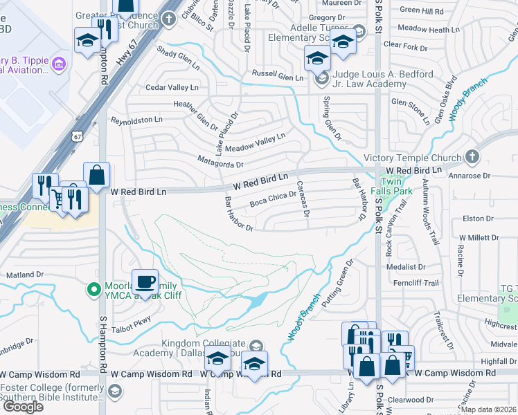 map of restaurants, bars, coffee shops, grocery stores, and more near 1637 Boca Chica Drive in Dallas