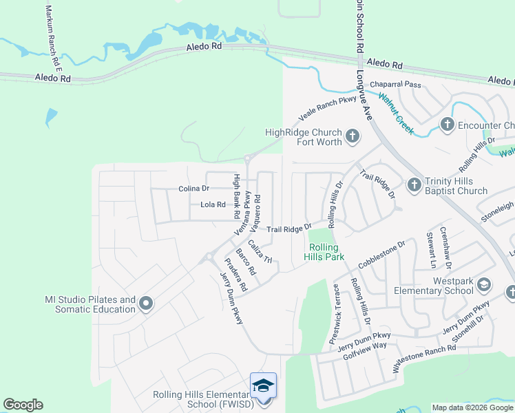 map of restaurants, bars, coffee shops, grocery stores, and more near 5528 Vaquero Road in Fort Worth