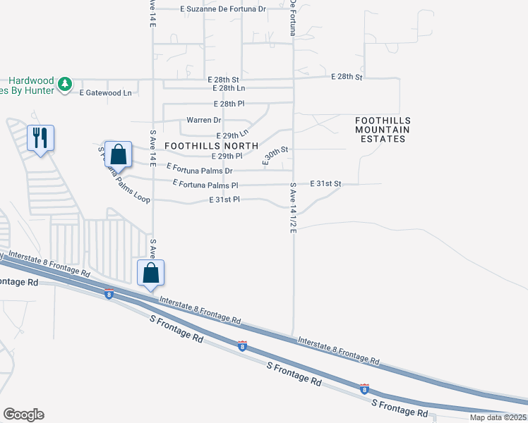 map of restaurants, bars, coffee shops, grocery stores, and more near 14262-14498 E 31st Pl in Yuma