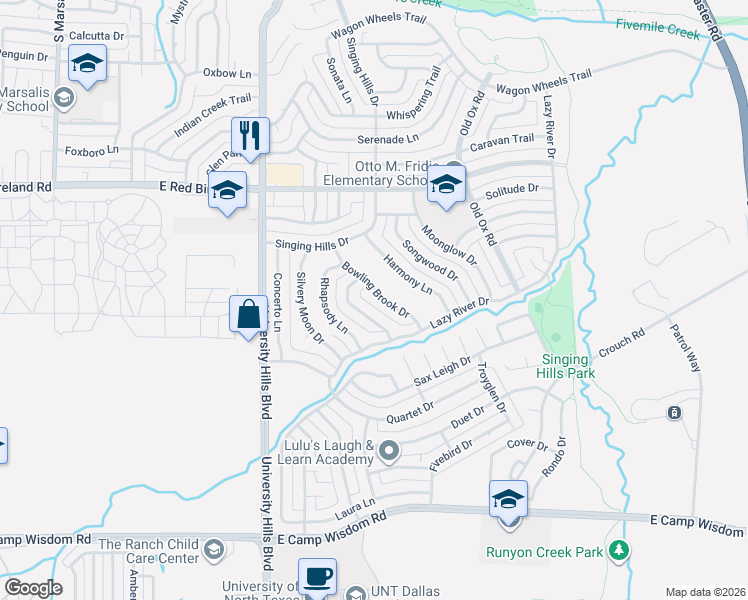 map of restaurants, bars, coffee shops, grocery stores, and more near 6216 Bowling Brook Drive in Dallas