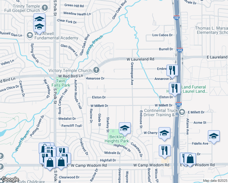 map of restaurants, bars, coffee shops, grocery stores, and more near 547 Mannington Drive in Dallas