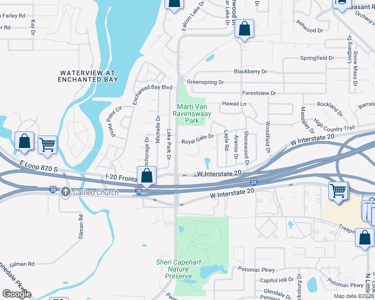 map of restaurants, bars, coffee shops, grocery stores, and more near 7212 Royal Gate Drive in Arlington