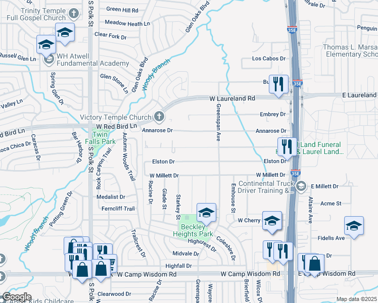 map of restaurants, bars, coffee shops, grocery stores, and more near 547 Mannington Drive in Dallas