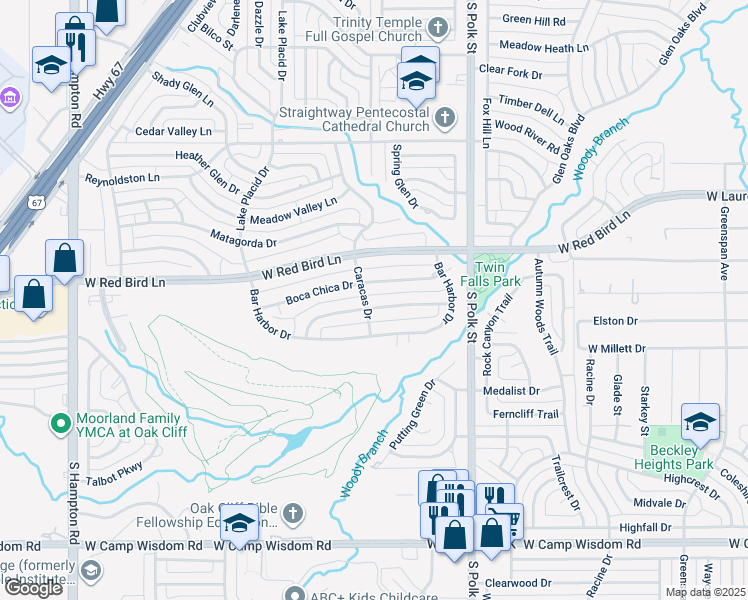 map of restaurants, bars, coffee shops, grocery stores, and more near 1438 Boca Chica Drive in Dallas