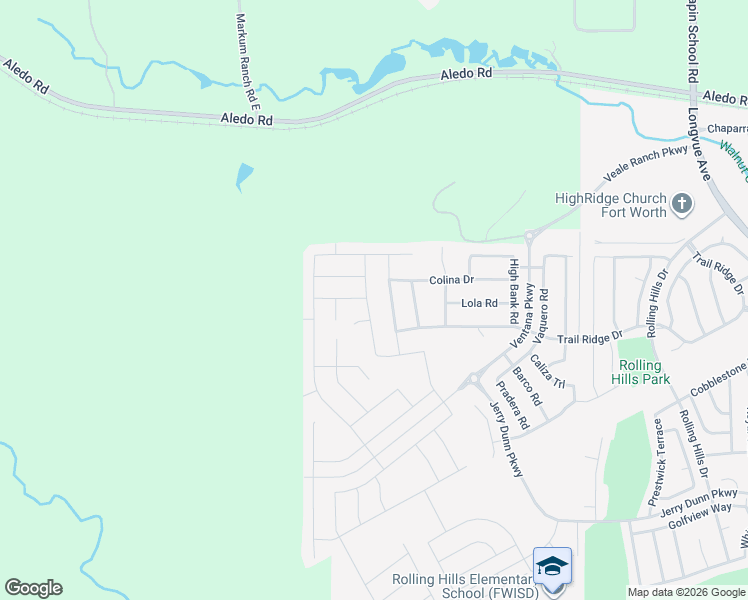 map of restaurants, bars, coffee shops, grocery stores, and more near 10218 Rolling Hills Drive in Fort Worth