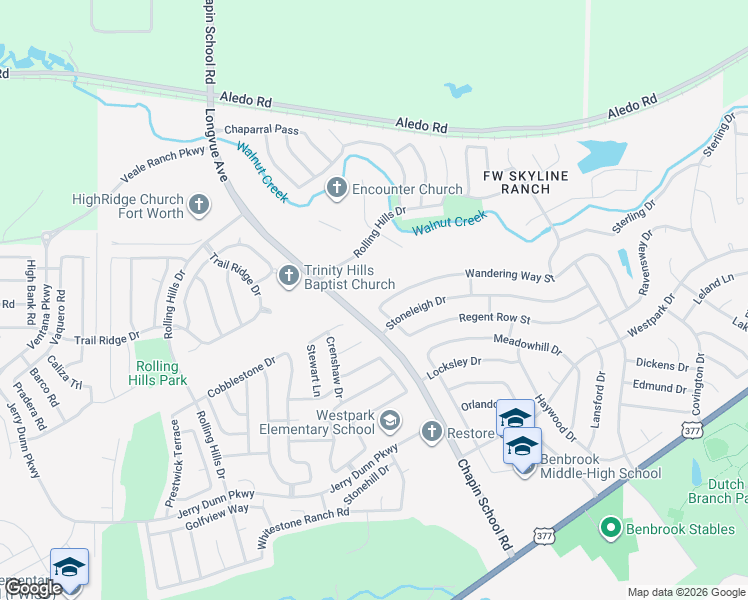 map of restaurants, bars, coffee shops, grocery stores, and more near 10180 Wandering Way Street in Benbrook