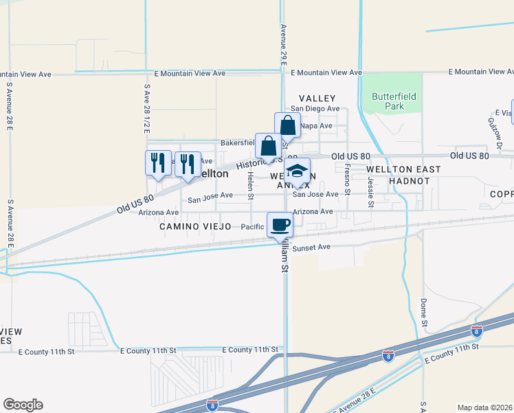 map of restaurants, bars, coffee shops, grocery stores, and more near in Wellton