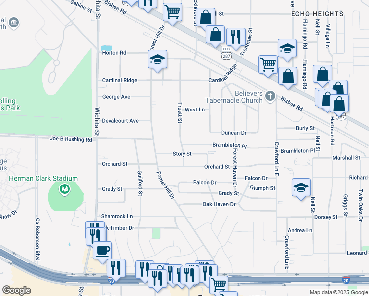 map of restaurants, bars, coffee shops, grocery stores, and more near 3513 Brambleton Place in Forest Hill