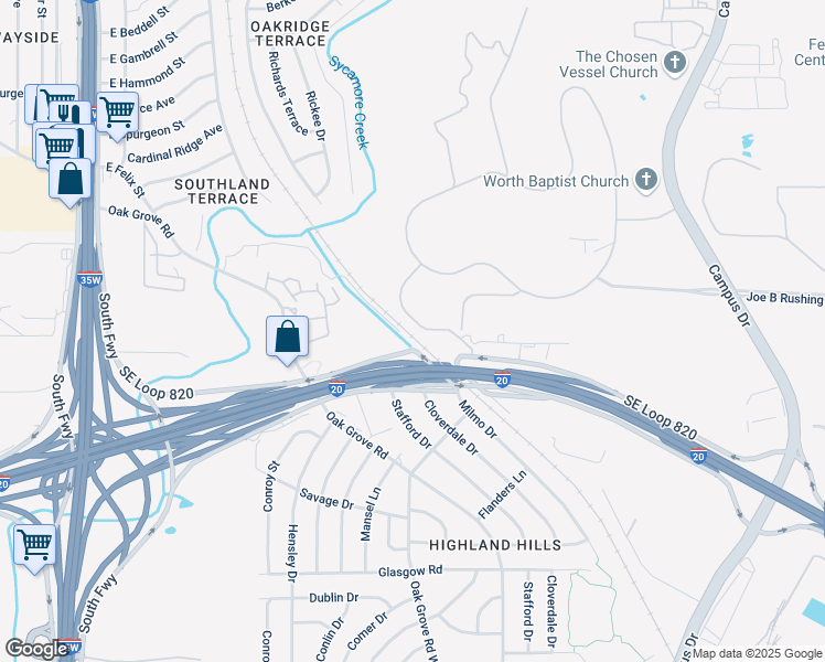 map of restaurants, bars, coffee shops, grocery stores, and more near 5001-5099 Resource Dr in Fort Worth